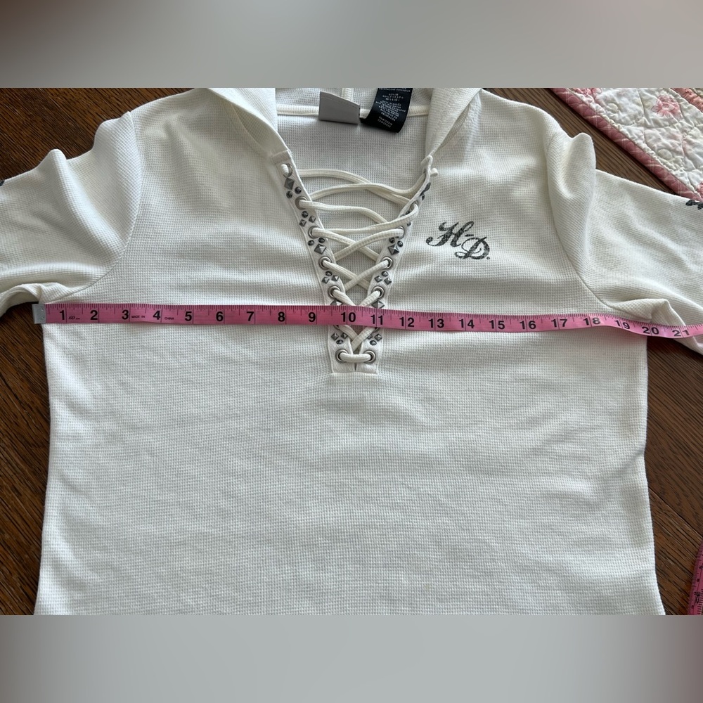Harley-Davidson® Willie G Skull Ivory Laced Waffle Knit Henley Hoodie -L 💀 - Picture 9 of 14